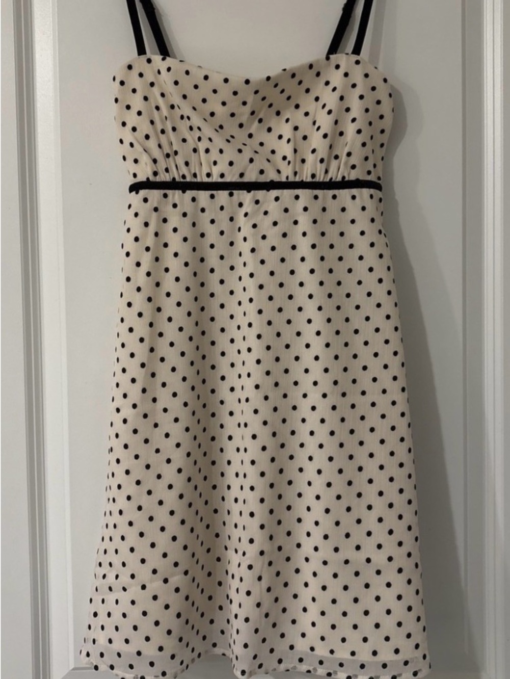 Hollister Cream Polka Dot Mini Dress with Black Straps.. Brand New!!